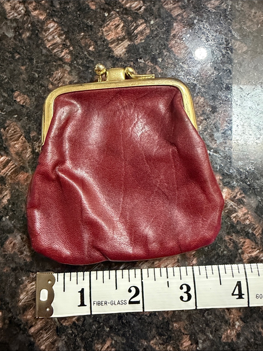 Buxton Burgundy Leather Coin Purse with Gold Frame